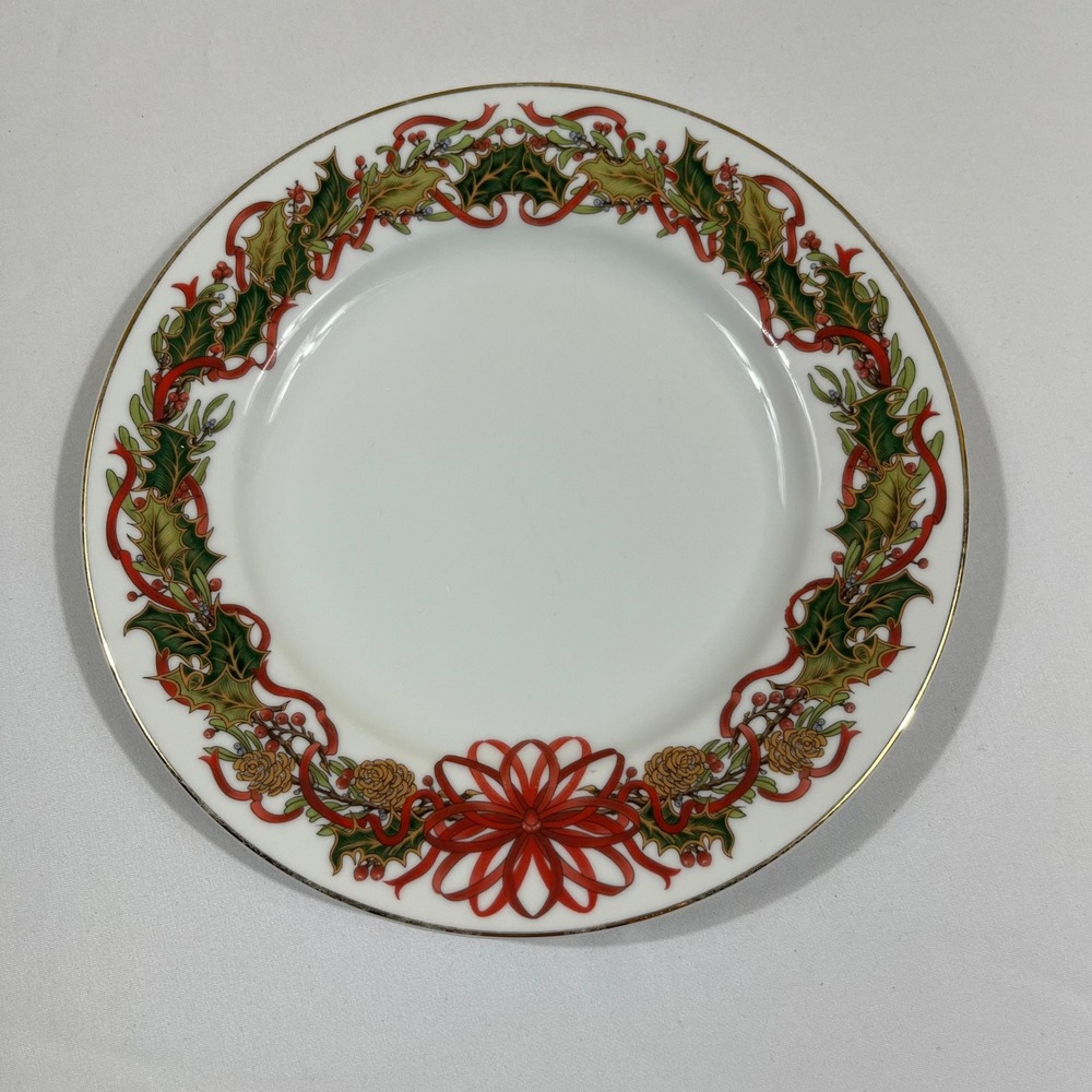 Andrea by Sadek Christmas Garland Plate Unisex 7.5in White Holiday Holly 1994